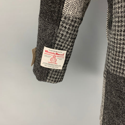 BEAMS PLUS x Harris Tweed Talla S Abrigo con tapeta oculta de lana de patchwork gris