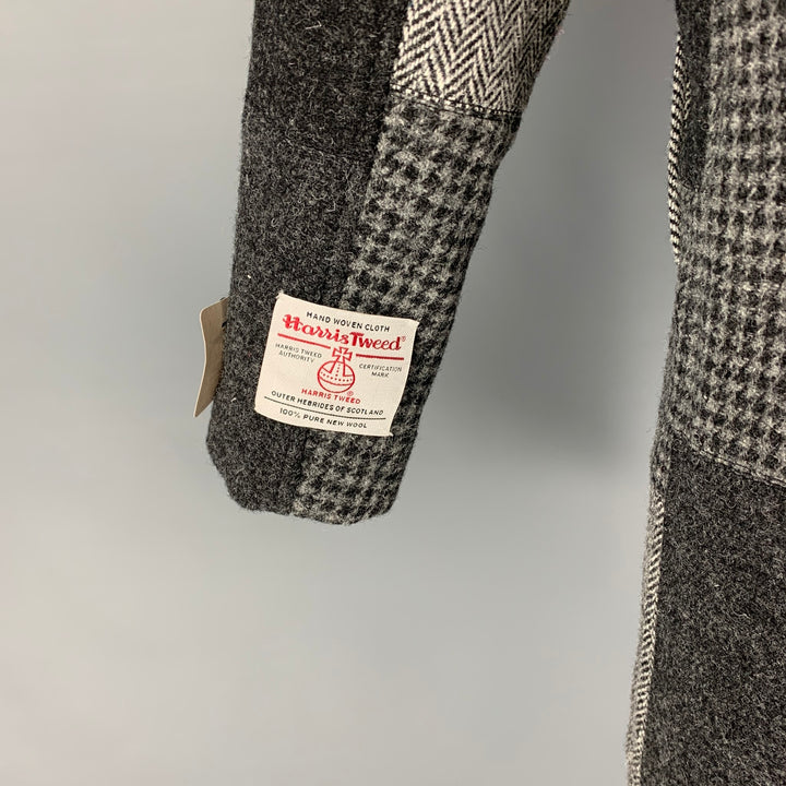 BEAMS PLUS x Harris Tweed Size S Grey Patchwork Wool Hidden Placket Coat