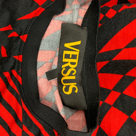 VERSUS by GIANNI VERSACE Size M Black & Red Geometric Cotton Crew-Neck Pullover