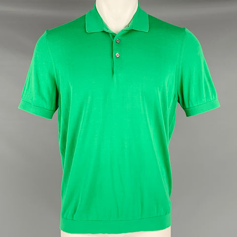 DRUMOHR Size M Green Cotton Short Sleeve Polo