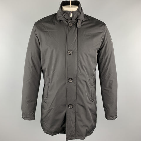 EREDI PISANO Size M Black Solid Polyester Zip & Buttons Jacket