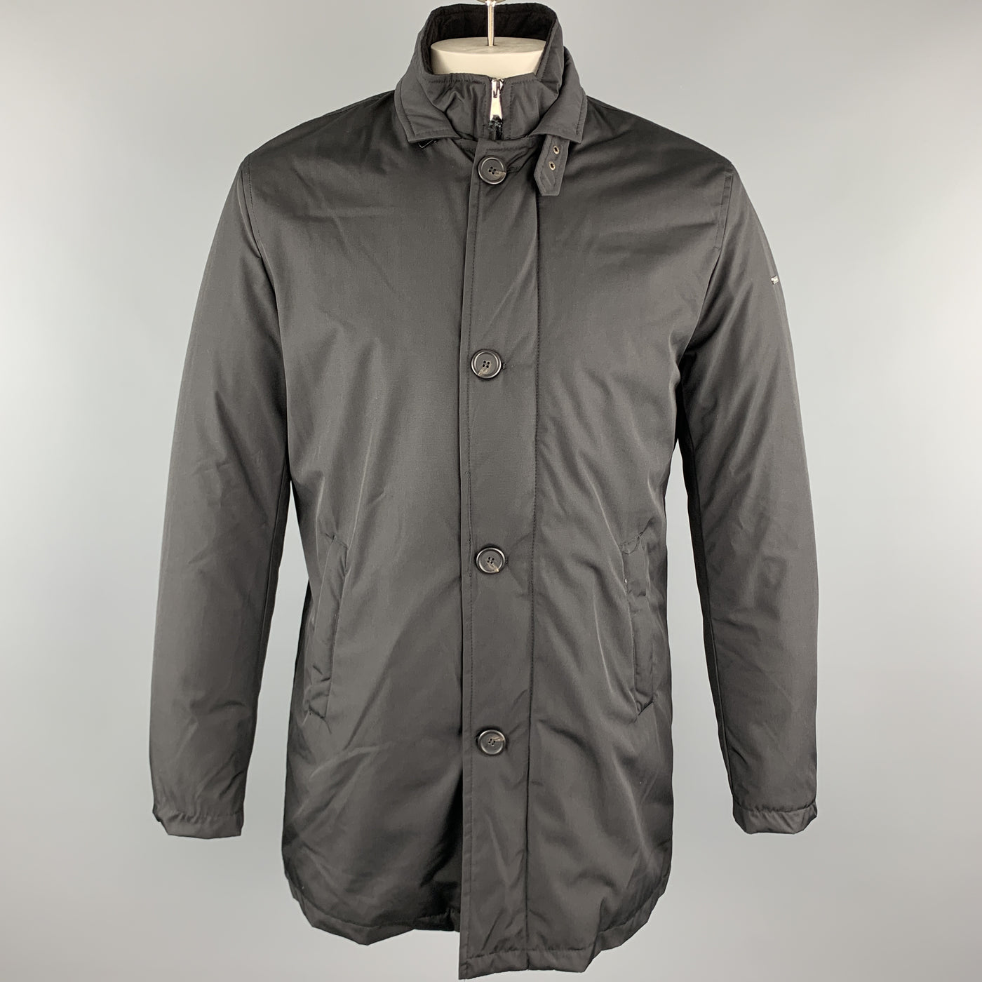 EREDI PISANO Size M Black Solid Polyester Zip & Buttons Jacket