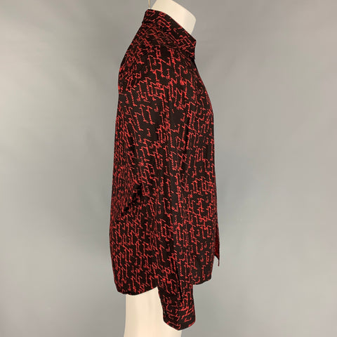 GIVENCHY Size M Black Red Signature Cotton Button Down Long Sleeve Shirt