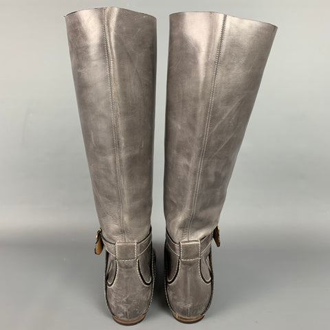 CHLOE Size 8.5 Grey Leather Distressed Ankle Strap Julie Boots