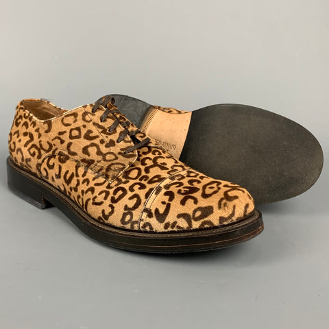 GIORGIO ARMANI Size 8 Tan & Brown Animal Print Leather Cap Toe Lace Up Shoes