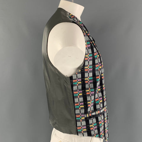 VERSACE JEANS Size L Grey Multi-Color Checkered Cotton Vest