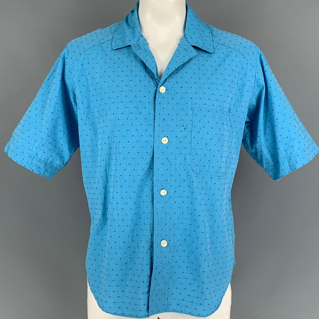 HAVER SACK Size L Blue Dots Cotton Button Up Short Sleeve Shirt