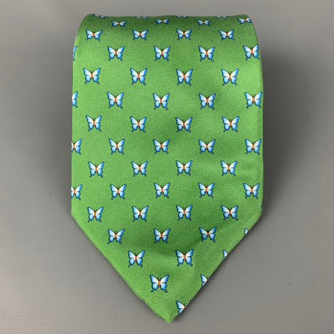 BROOKS BROTHERS Green White Butterfly Silk Tie