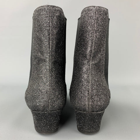DRIES VAN NOTEN Size 9 Black Glittered Leather Boots