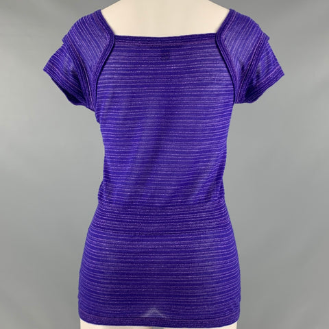 LOUIS VUITTON Size S Purple Cashmere Blend Stripe Short Sleeve Casual Top