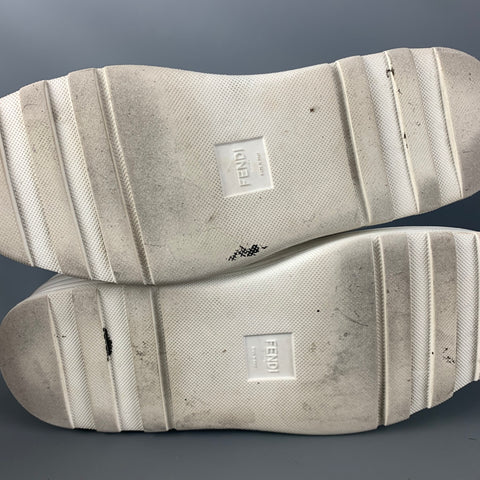 FENDI Talla 12 Zapatillas de deporte con cordones de cuero con logo blanco y marrón