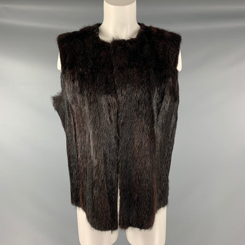 VINTAGE Taille L Marron Ouvert Avant Gilet