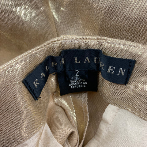 RALPH LAUREN Size 2 Gold Linen Metallic Notch Lapel Pants Suit