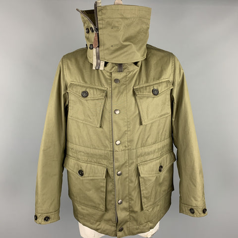 BURBERRY PRORSUM Resort 2013 Size 42 Olive Solid Cotton Zip & Snaps Jacket