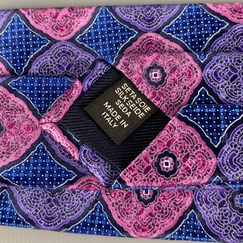 ERMENEGILDO ZEGNA Blue Pink Circles Silk Satin Tie