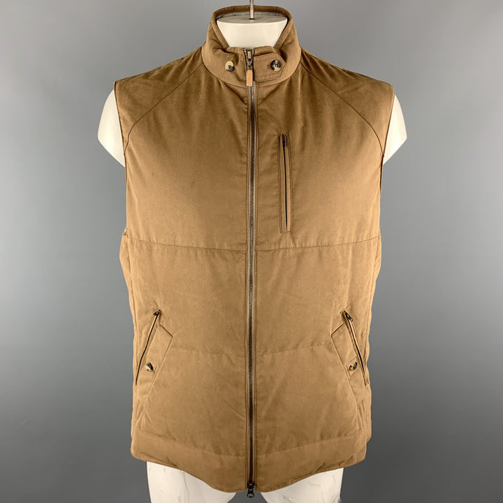 BRUNELLO CUCINELLI Size XXL Brown Quilted Cotton High Collar Zip Up Vest