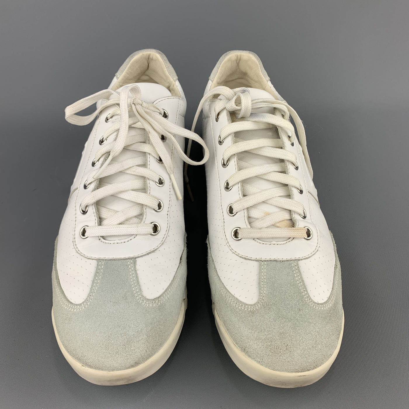 DOLCE & GABBANA Size 9 White Leather & Gray Suede Lace Up Sneakers