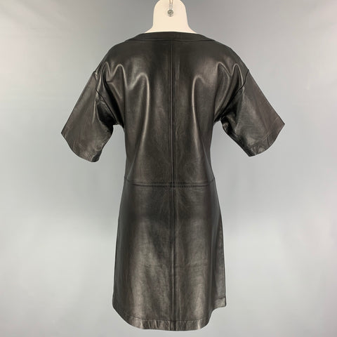 MICHAEL KORS Taille 4 Robe en cuir noir à manches courtes sous le genou