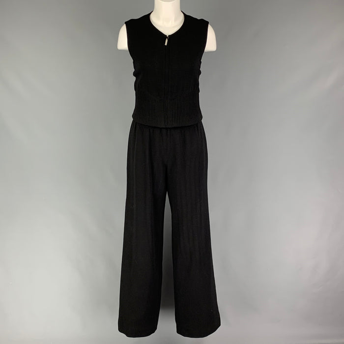 CHANEL Size 8 Black Wool Ribbed Sleeveless Pants Suit