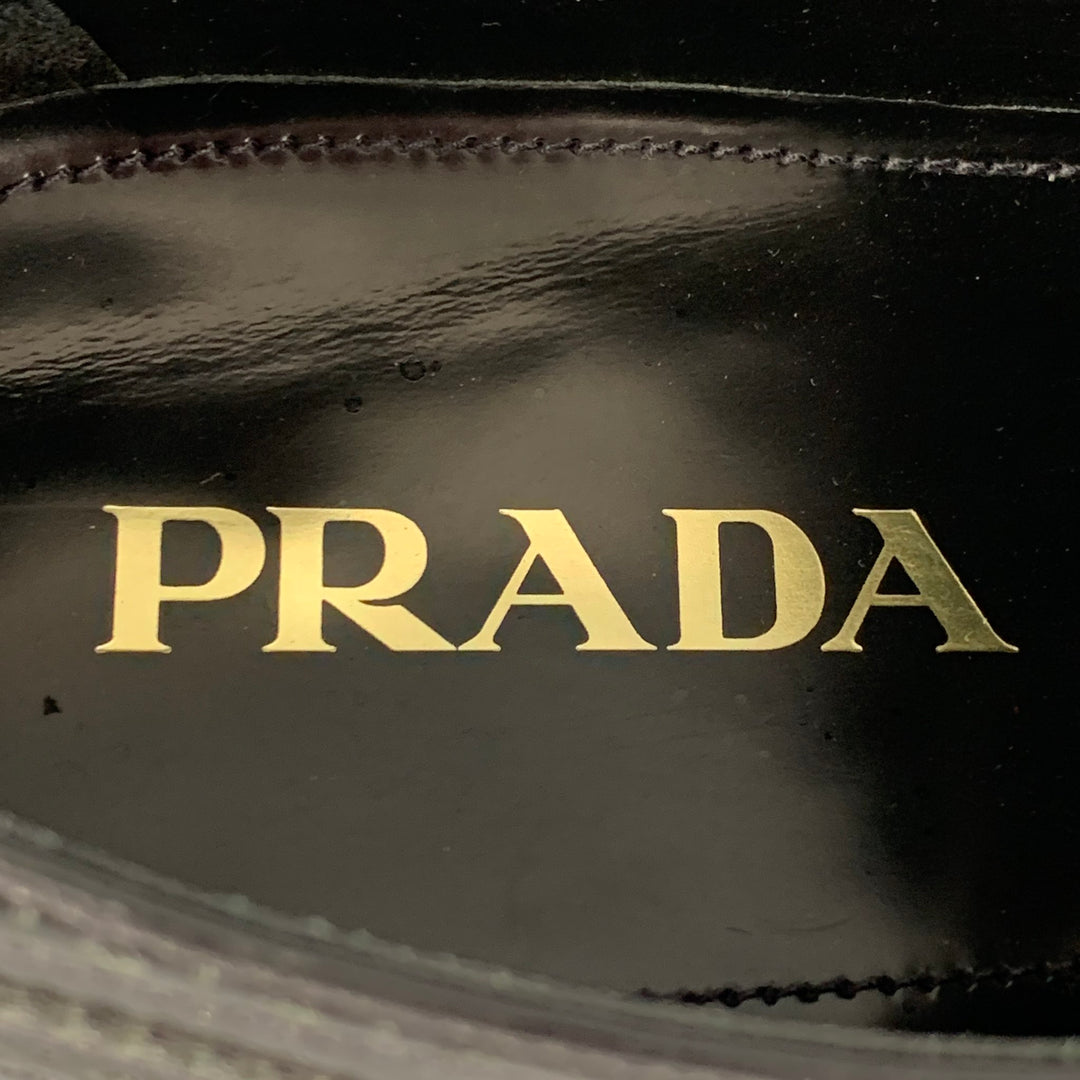 PRADA Size 9 Black Perforated Leather Wingtip Platform Lace Up Shoes