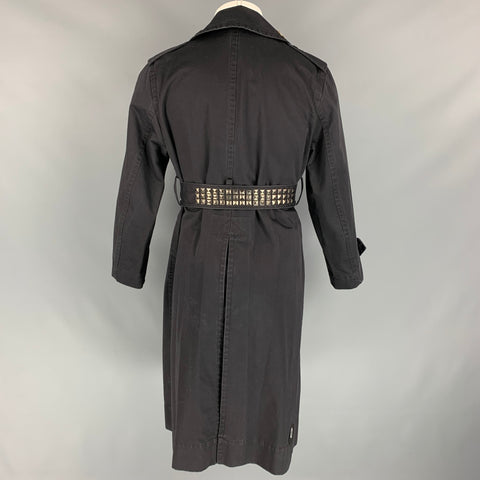 MARC JACOBS Size M Black Studded Cotton Belted Trenchcoat