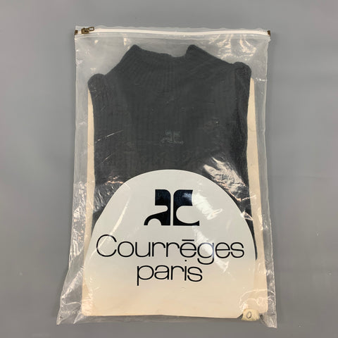 COURREGES Size XS Black Acrylic Ribbed Mock Neck Casual Top