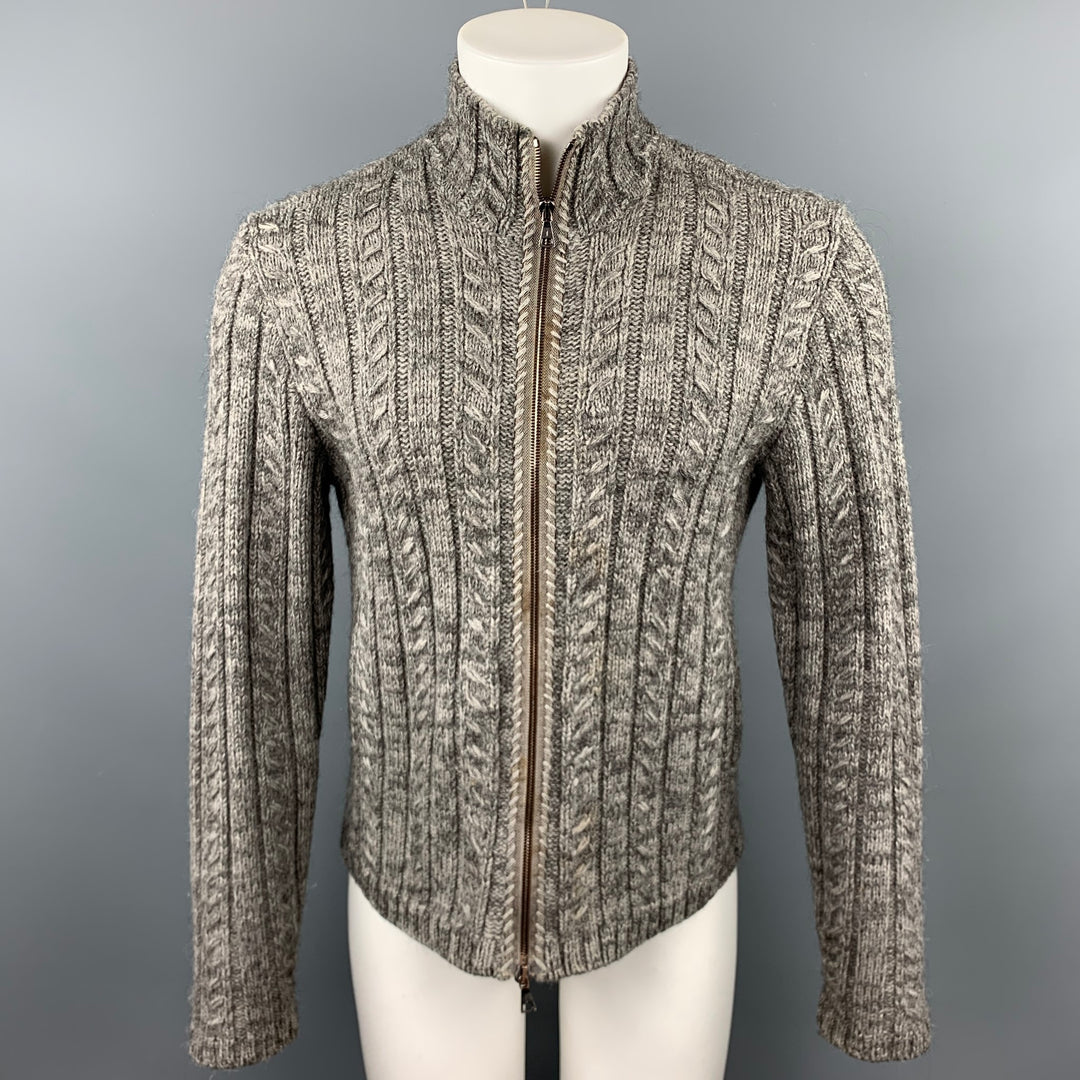 JOHN VARVATOS Size M Gray Cable Knit Wool / Alpaca Zip Up Cardigan