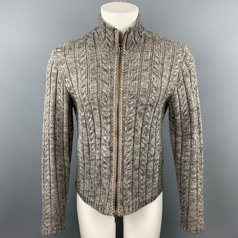 JOHN VARVATOS Size M Gray Cable Knit Wool / Alpaca Zip Up Cardigan