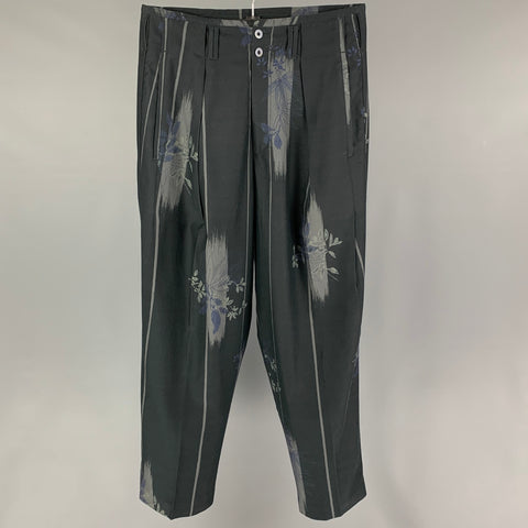 ETRO Size 32 Grey Charcoal Abstrat Floral Wool Cotton Dress Pants