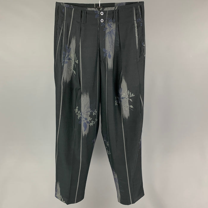 ETRO Size 32 Grey Charcoal Abstrat Floral Wool Cotton Dress Pants