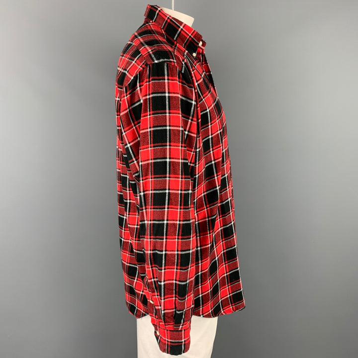 RALPH LAUREN Talla L Camisa de manga larga con botones de algodón a cuadros rojos y negros