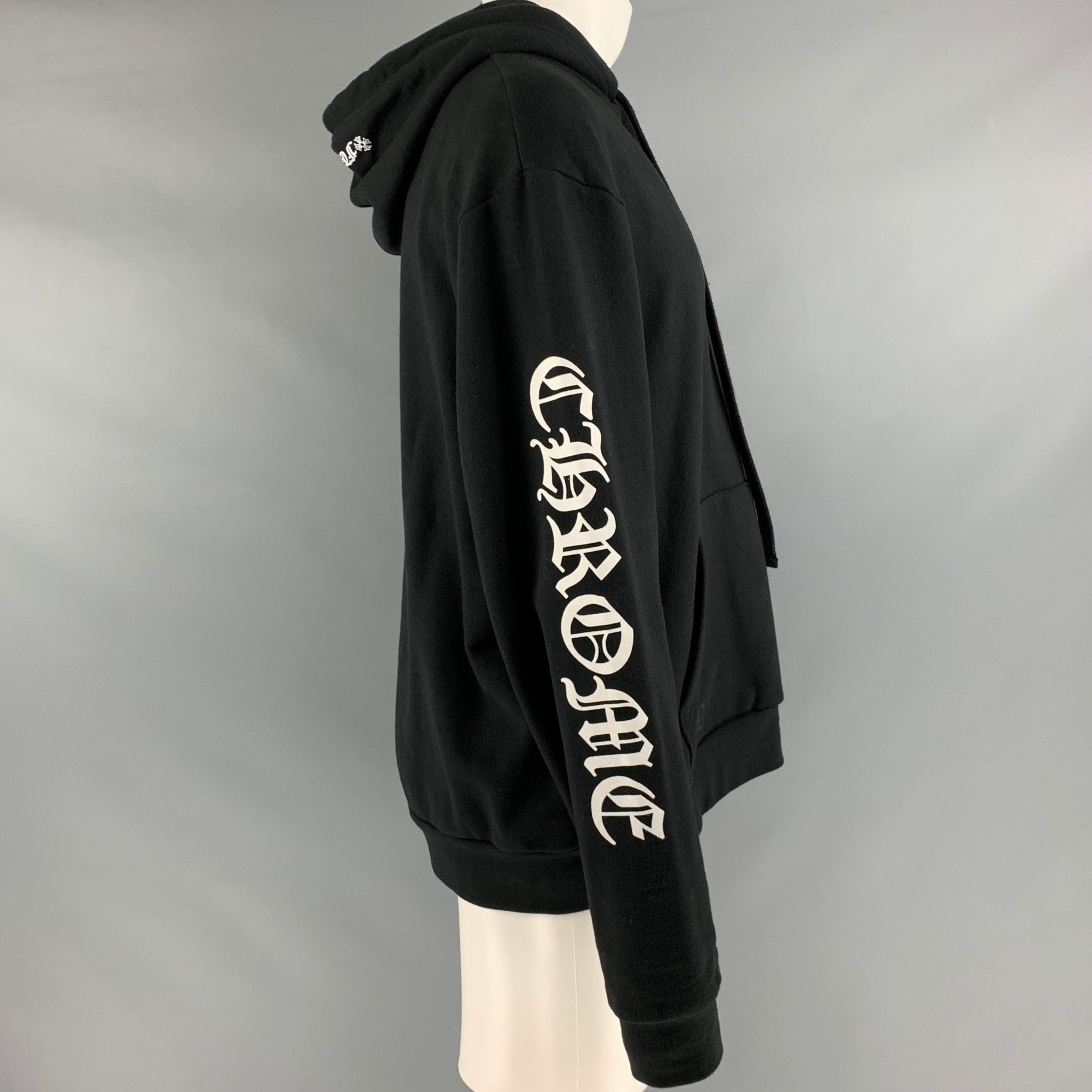 CHROME HEARTS Size M Black White Logo Cotton Hoodie Sweatshirt