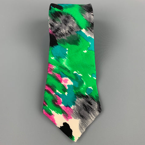 BRIONI Green Abstract Print Silk Tie