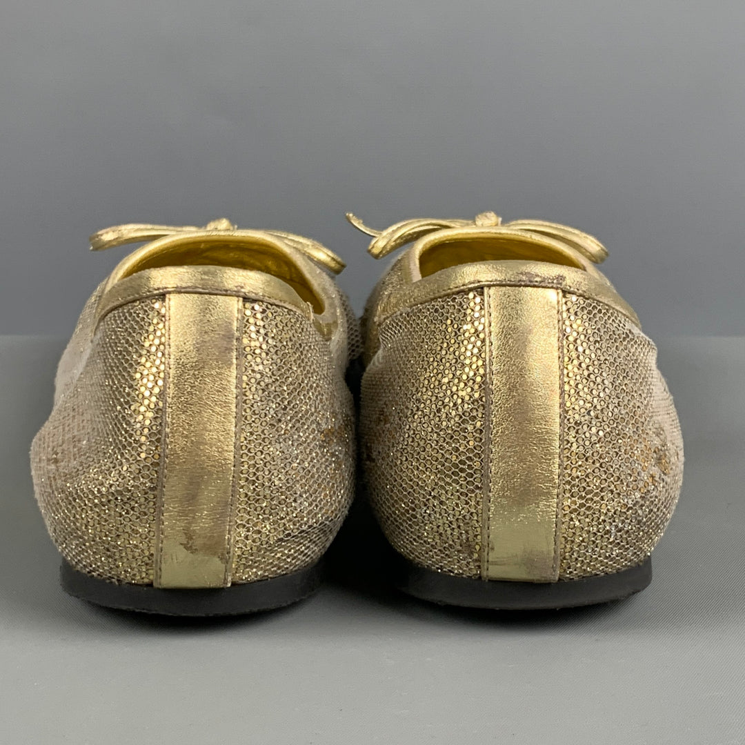 BALENCIAGA Size 11 Gold Grey Fabric Mesh Ballet Flats