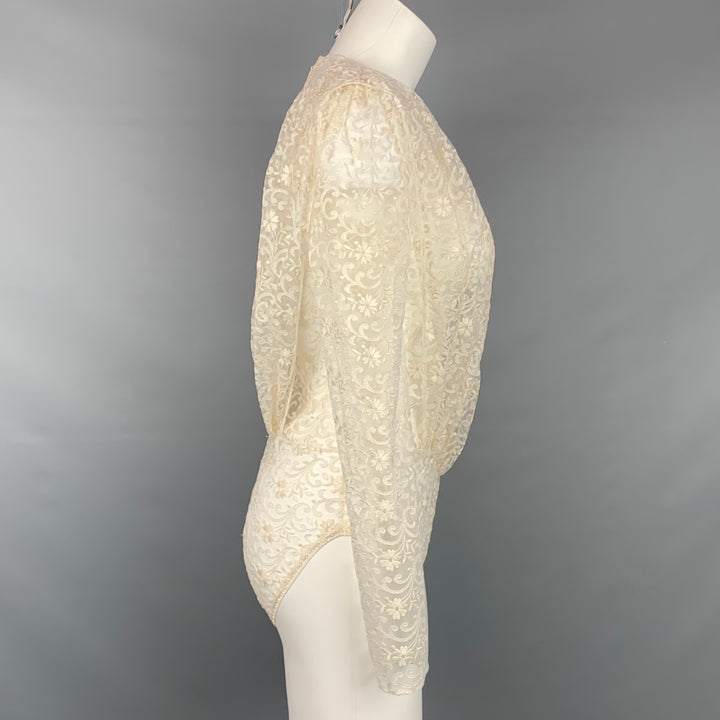 SAINT LAURENT Top vestido body de encaje color crema talla S