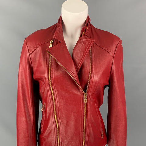 BASIC IDEA Size M Red Leather Zip Up Jacket