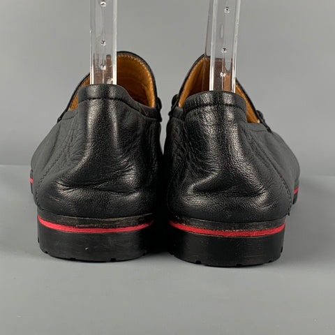 GUCCI Size 9.5 Black Wolf Patch Leather Slip On Loafers