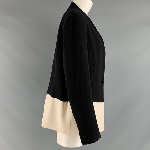 ESCADA Taille 14 Blazer en laine crème noire Eastane Color Block