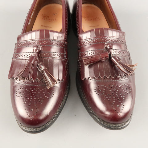 ALLEN EDMONDS Size 9.5 Burgundy Brogue Leather Eyelash Tassel BRIDGETON Loafers