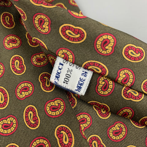 GUCCI Olive & Gold Burgundy Paisley Silk Tie