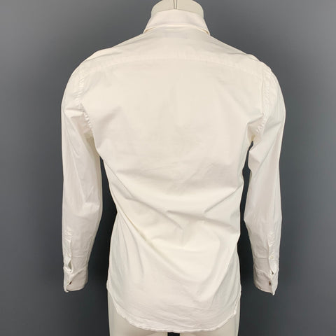 VALENTINO Camisa Manga Larga Esmoquin Algodón Bordado Blanco Talla M