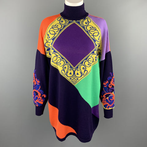 GIANNI VERSACE 1980's Purple Orange Green & Yellow Baroque Wool Sweater