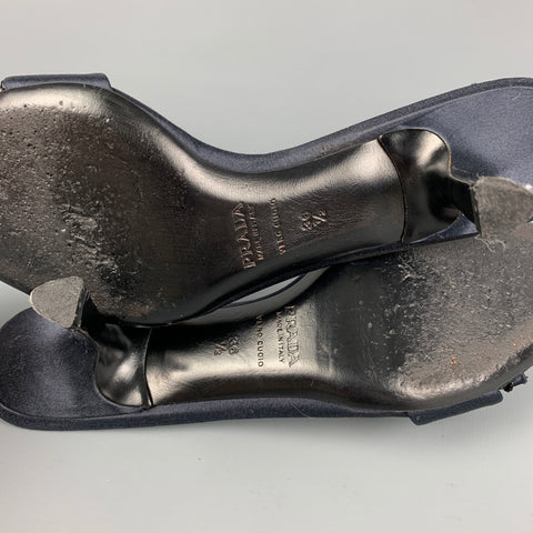 PRADA Size 6.5 Navy Silk Bow Mule Sandals