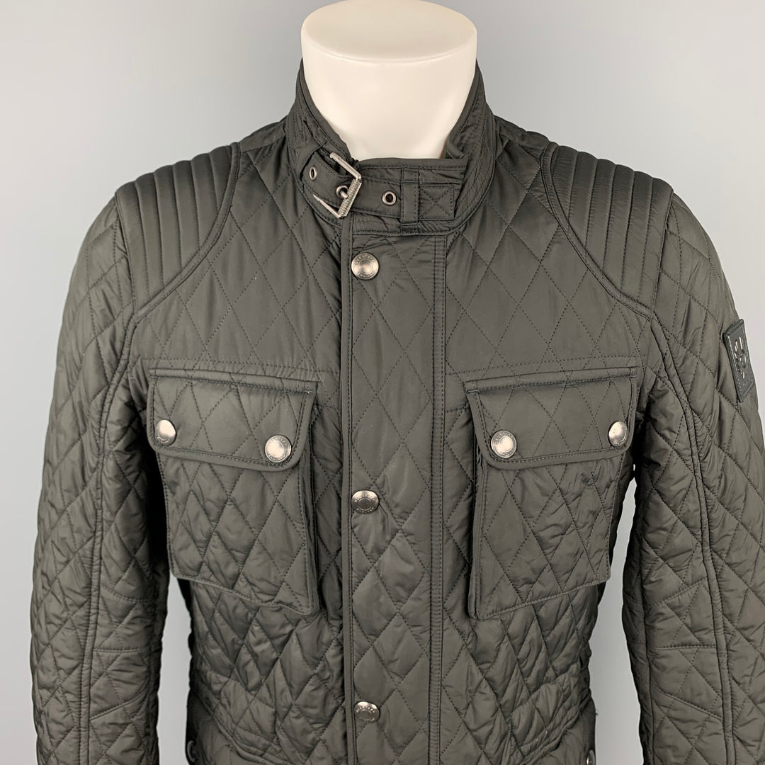 BELSTAFF Size 40 Black Quilted Polyester Zip & Snaps Jacket