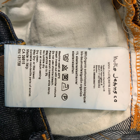 NUDIE JEANS Size 29 Blue Indigo Cotton Tapered Button Fly Jeans