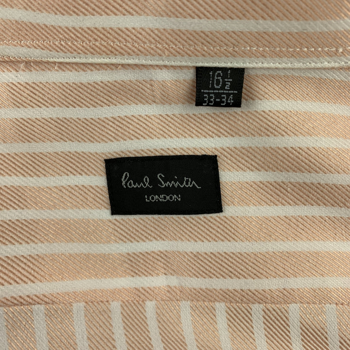 PAUL SMITH Camisa de manga larga con botones de algodón a rayas blancas y melocotón talla L