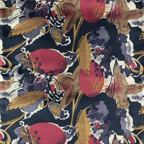 AQUASCUTUM Print Black & Gold Silk / Wool Fringe Scarf