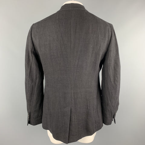 ALEXANDER MCQUEEN Size 42 Black Linen Notch Lapel Hidden Button Sport Coat