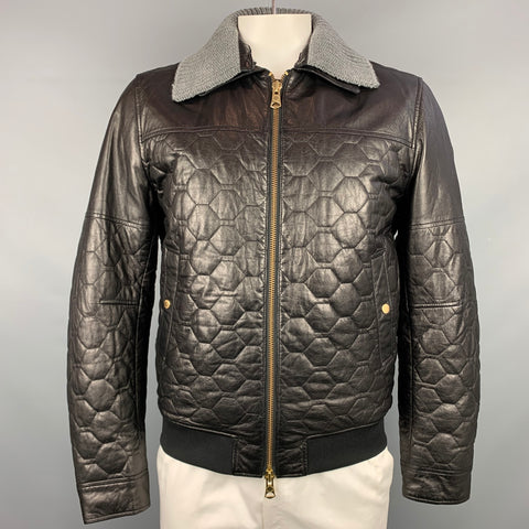 J. LINDEBERG Size L Black Quilted Leather Zip Up Jacket