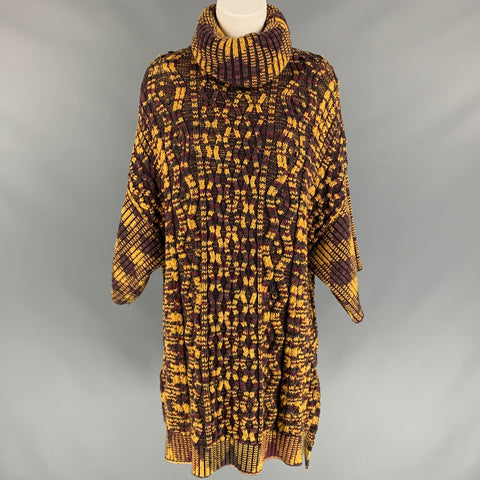 M MISSONI Size M Gold & Purple Knitted Wool Blend Oversized Turtleneck Sweater